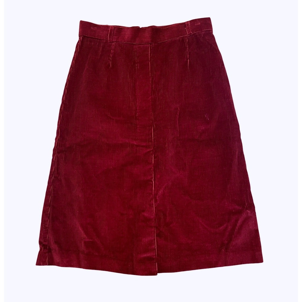 Vintage College Town Midi Skirt Burgundy Corduroy High Waist A-Line Medium